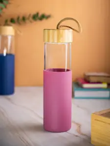 MARKET99 Pink & Transparent Colourblocked Borosilicate Glass Water Bottle 550 ml