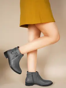 SHUZ TOUCH  Women Mid Top Block Heel Regular Boots With Buckle Detail