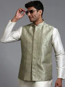 VASTRAMAY Embellished Mandarin Collar Nehru Jackets
