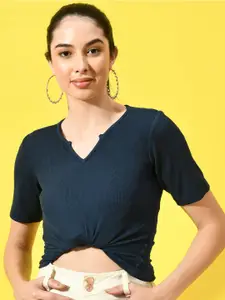 CHARMGAL Ribbed Short Sleeve Fitted Top
