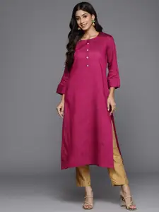 Indo Era Women Solid Raw Silk Kurta
