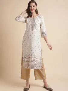 MESMORA FASHION Ethnic Motifs Printed Beads & Stones Pure Cotton Kurta