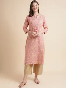 MESMORA FASHION Ethnic Motifs Printed Mandarin Collar Mirror Pure Cotton Work Kurta