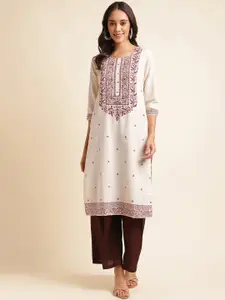 MESMORA FASHION Floral Printed Mirror Work Pure Cotton Kurta