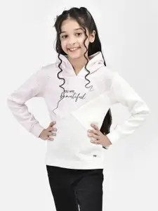 Crimsoune Club Girls Typography Printed Hooded Cotton Pullover