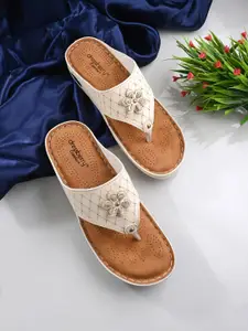 DressBerry Cream Embellished Ethnic Open Toe Flats