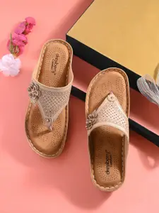 DressBerry Beige Textured Comfort Open Toe Flats With Laser Cuts