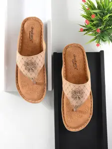 DressBerry Beige Textured Open Toe Flats