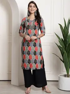7Threads Floral Printed Crepe Straight Kurta