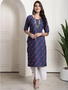 7Threads Geometric Printed Crepe Straight Kurta