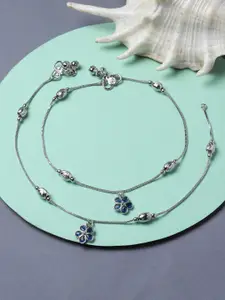 ZENEME Rhodium-Plated Artificial Stone-Studded Beaded Anklet