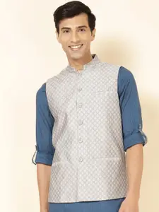 Fabindia Woven Design Cotton Silk Nehru Jacket