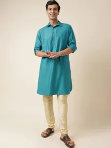 Fabindia Shirt Collar Roll Up Sleeves Straight Kurta