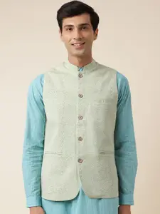 Fabindia Printed Mandarin Collar Pure Cotton Nehru Jacket