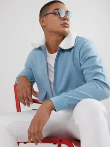 Campus Sutra Colourblocked Spread Collar Windcheater Cotton Open Front Jacket