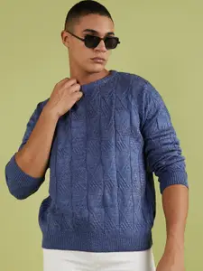 Campus Sutra Self Design Cable Knit Woolen Pullover Sweater