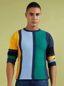Campus Sutra Colourblocked Cotton Pullover