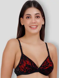 SELFCARE Net Embroided Half Coverage Lightly Padded Plunge Bra With All Day Comfort