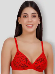SELFCARE Net Embroided Half Coverage Plunge Bra With Adjustable Straps