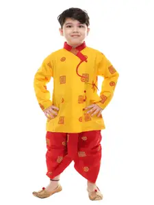 BAESD Boys Ethnic Motifs Printed Pure Cotton Regular Kurta with Dhoti Pants