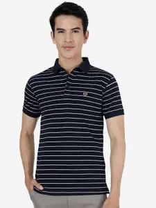 JADE BLUE Striped Polo Collar Cotton Slim Fit T-shirt