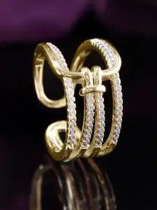 Rubans Voguish Gold-Plated Zirconia-Studded Adjustable Finger Ring