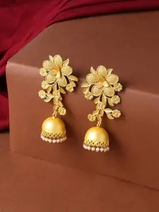 CELEBRAVO Floral Pearls Studded Brass-Plated Jhumkas