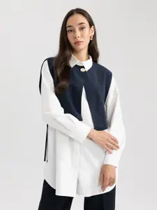 DeFacto Spread Collar Longline Casual Shirt With Vest