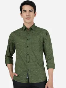 Greenfibre Slim Fit Abstract Printed Spread Collar Chest Pocket Cotton Casual Shirt