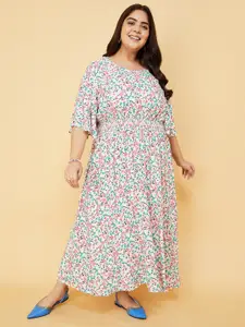 max Plus Size Floral Printed Smocked A Line Maxi Dress