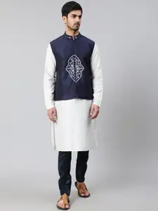 AKS Straight Cotton Kurta With Embroidered Nehru Jacket