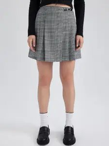 DeFacto Checked Pleated Above Knee Length Flared Skirt
