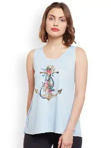 MACK JONNEY Women Blue Printed Tank Top