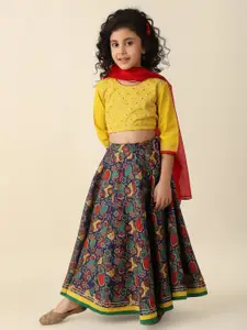Fabindia Girls Embroidered Ready to Wear Cotton Lehenga & Blouse With Dupatta