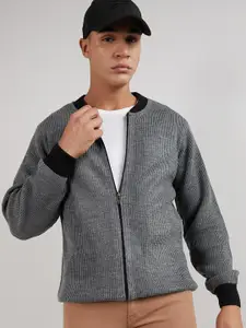 Campus Sutra Round Neck Ribbed Front-Open Sweaters