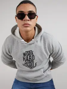 Campus Sutra Typography Printed Hooded Cotton Pullover Sweatshirt