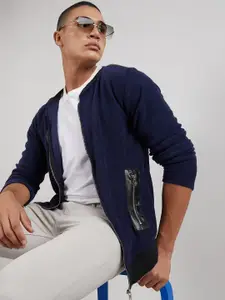 Campus Sutra Winter Wear Windcheater Stand Collar Cotton Open Front Jacket