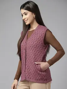 Cayman Women Self Design Woollen Sweater Vest