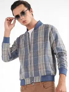 Campus Sutra Checked Mock Collar Windcheater Cotton Bomber Jacket