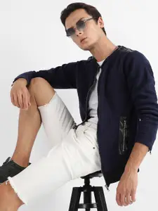 Campus Sutra Winter Wear Windcheater Stand Collar Cotton Open Front Jacket