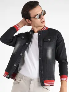 Campus Sutra Striped Windcheater Cotton Denim Jacket