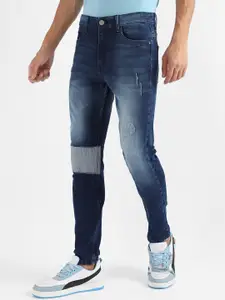 Campus Sutra Men Blue Smart Slim Fit Low Distressed Heavy Fade Cotton Jeans