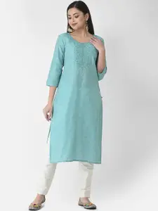 Span Floral Embroidered Sequinned Cotton Silk Kurta