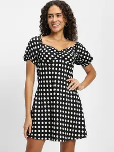 FOREVER 21 Polka Dot Printed Puff Sleeves A-Line Dress