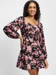 FOREVER 21 Floral Printed Puff Sleeves Smocked Fit & Flare Mini Dress