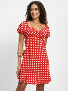 FOREVER 21 Polka Dot Printed Puff Sleeves A-Line Dress