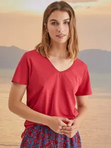 women'secret Solid Cherry Red Pure Cotton Lounge T-shirt