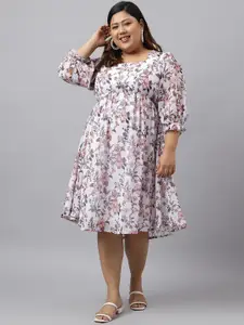 XL LOVE by Janasya Plus Size Floral Printed Georgette Empire Dress