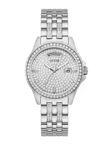 GUESS Women Embellished Stainless Steel Bracelet Style Straps Analogue Watch GW0254L1