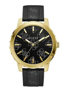 GUESS Men Printed Round Dial Leather Water Resistance Analogue Watch GW0201G1